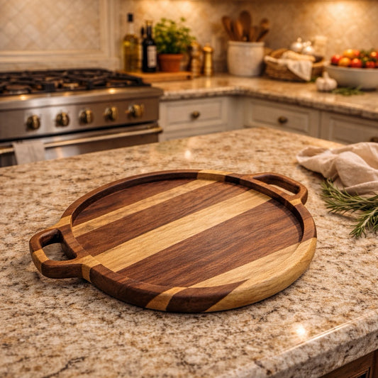 Natural wooden rounded tray