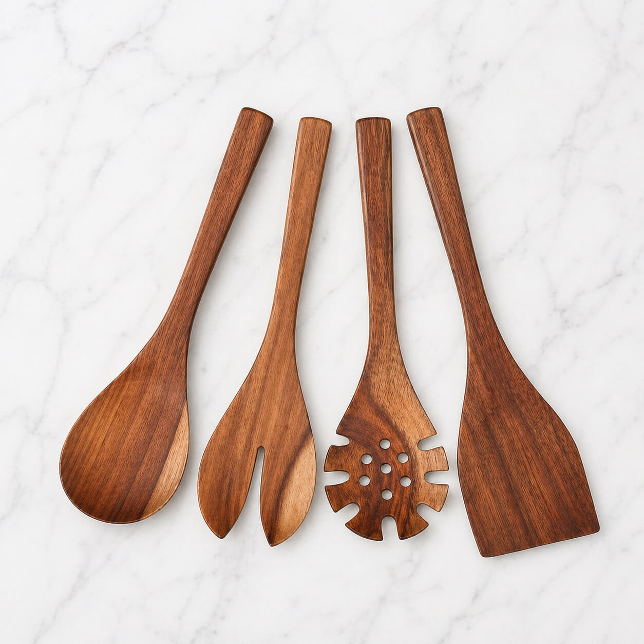 4 piece natural wooden kitchen utensil set