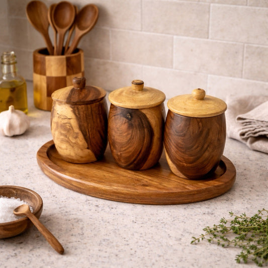 4 Piece Natural wooden spice set