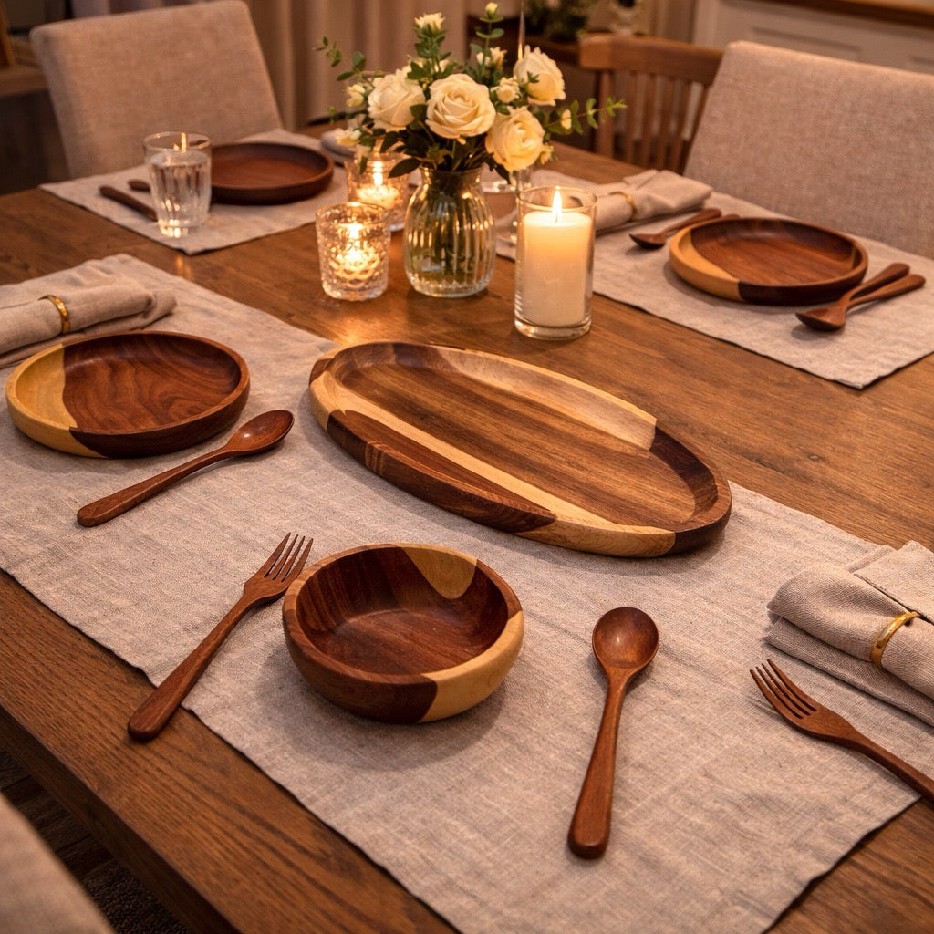 Natural wooden oval platter