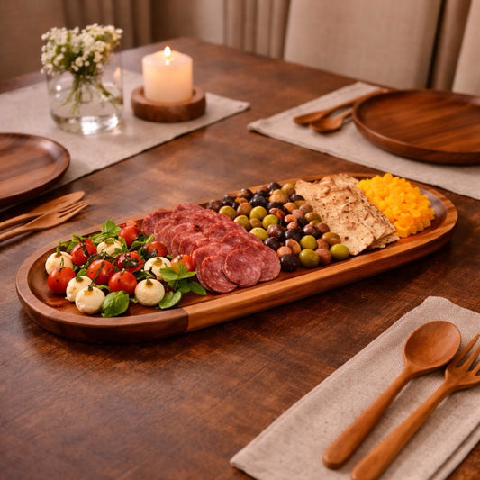 Natural wooden long oval platter