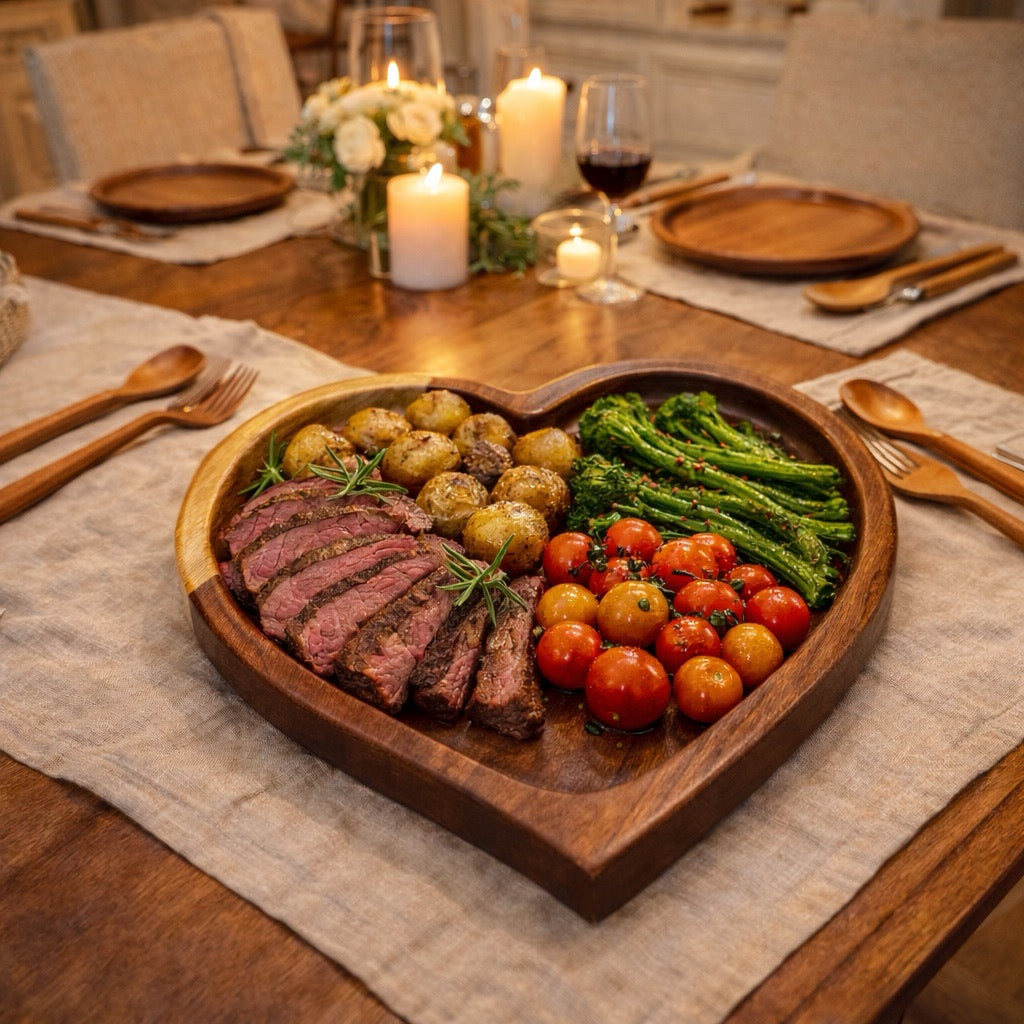 Natural wooden heart shaped platter