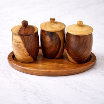 4 Piece Natural wooden spice set