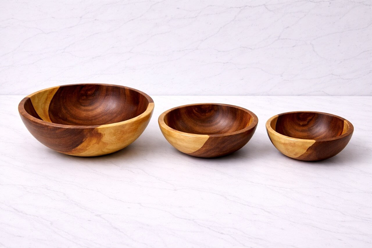 3 Set Natural Wooden Bowls