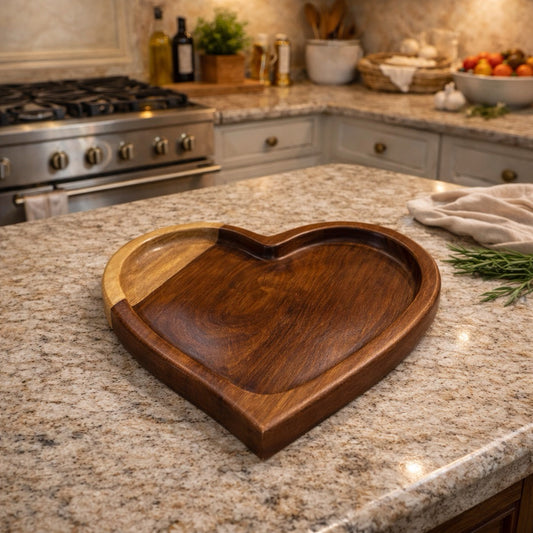 Natural wooden heart shaped platter