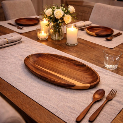 Natural wooden oval platter