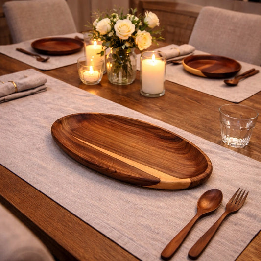 Natural wooden oval platter