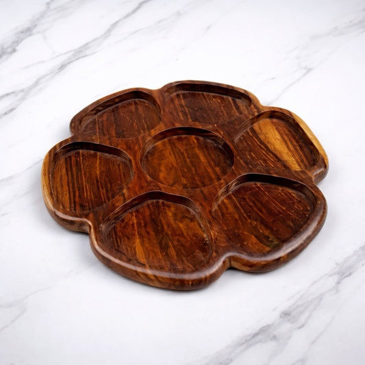 Natural wooden 7 compartment nut tray