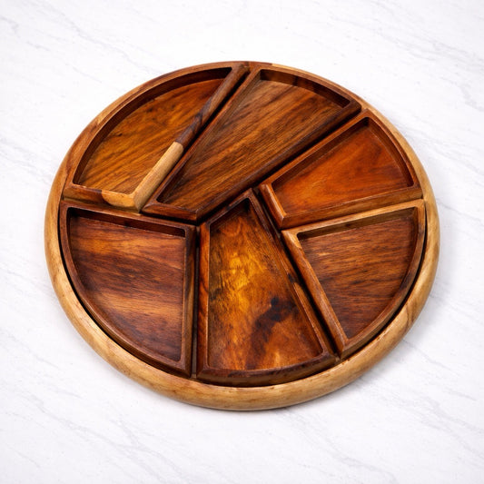 Natural wooden 6 compartment nut tray