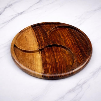 Natural wooden 3 compartment nut tray
