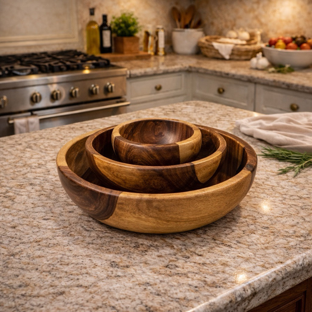 3 Set Natural Wooden Bowls
