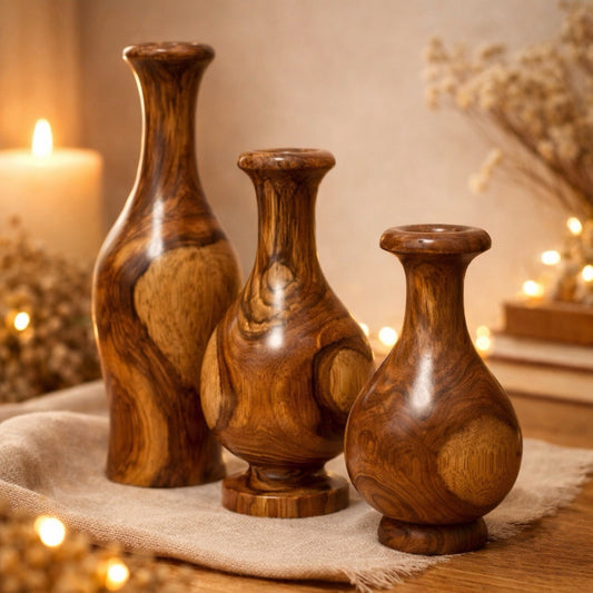 3 set Natural wooden vases