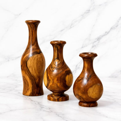 3 set Natural wooden vases
